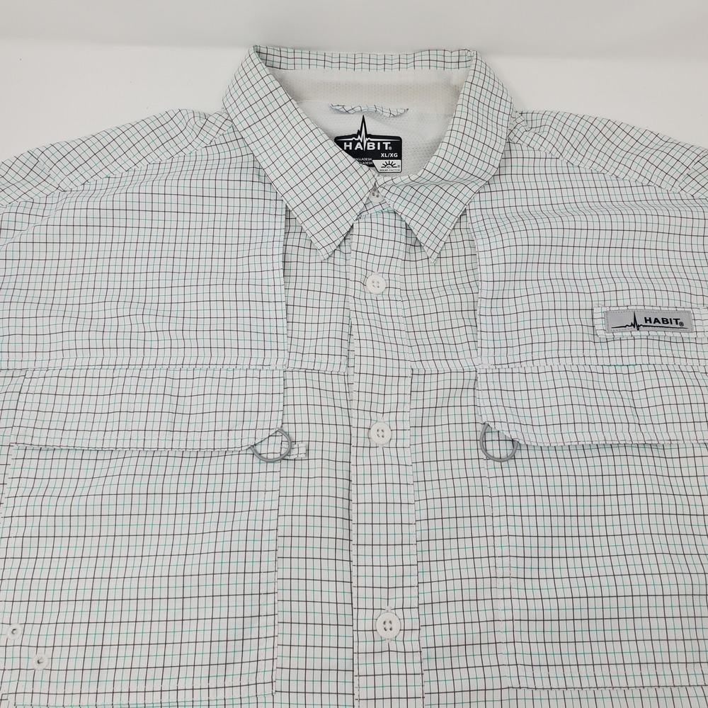 Habit Fishing Shirt Mens XL TS10028 Granite Gray Spearmint Button Down UPF 40+